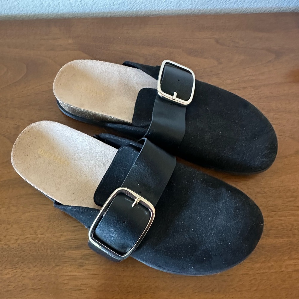 Old Navy | Black Slip-On Clog Mule Sandals with Silver Buckle